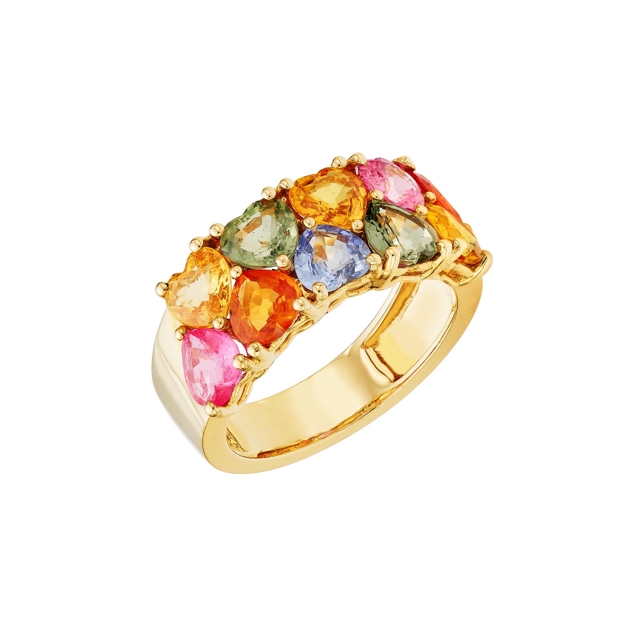 RUCHI Heart-Shaped Multi-Colored Sapphire & Diamonds Yellow Gold Ring For Sale