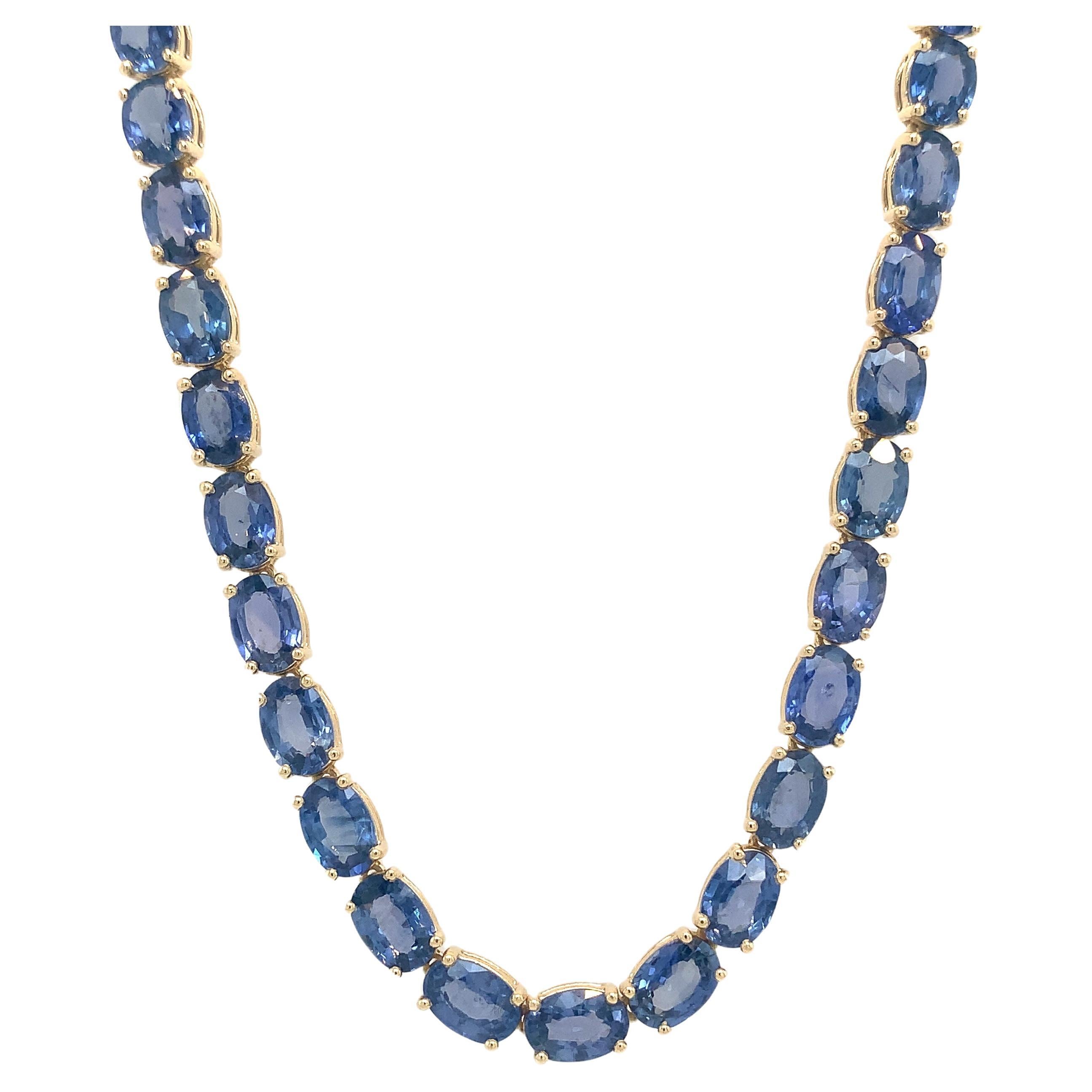 RUCHI 36.46 Carat Oval-Shaped Blue Sapphire Yellow Gold Link Necklace