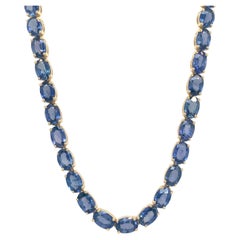 RUCHI 36.46 Carat Oval-Shaped Blue Sapphire Yellow Gold Link Necklace