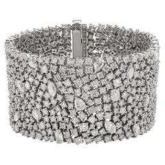 RUCHI 43.61 Carat Mixed Shaped Diamond White Gold Mesh Style Wide Bracelet