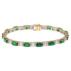 RUCHI Alternating Emerald and Baguette Diamond Two-Tone Gold Bracelet