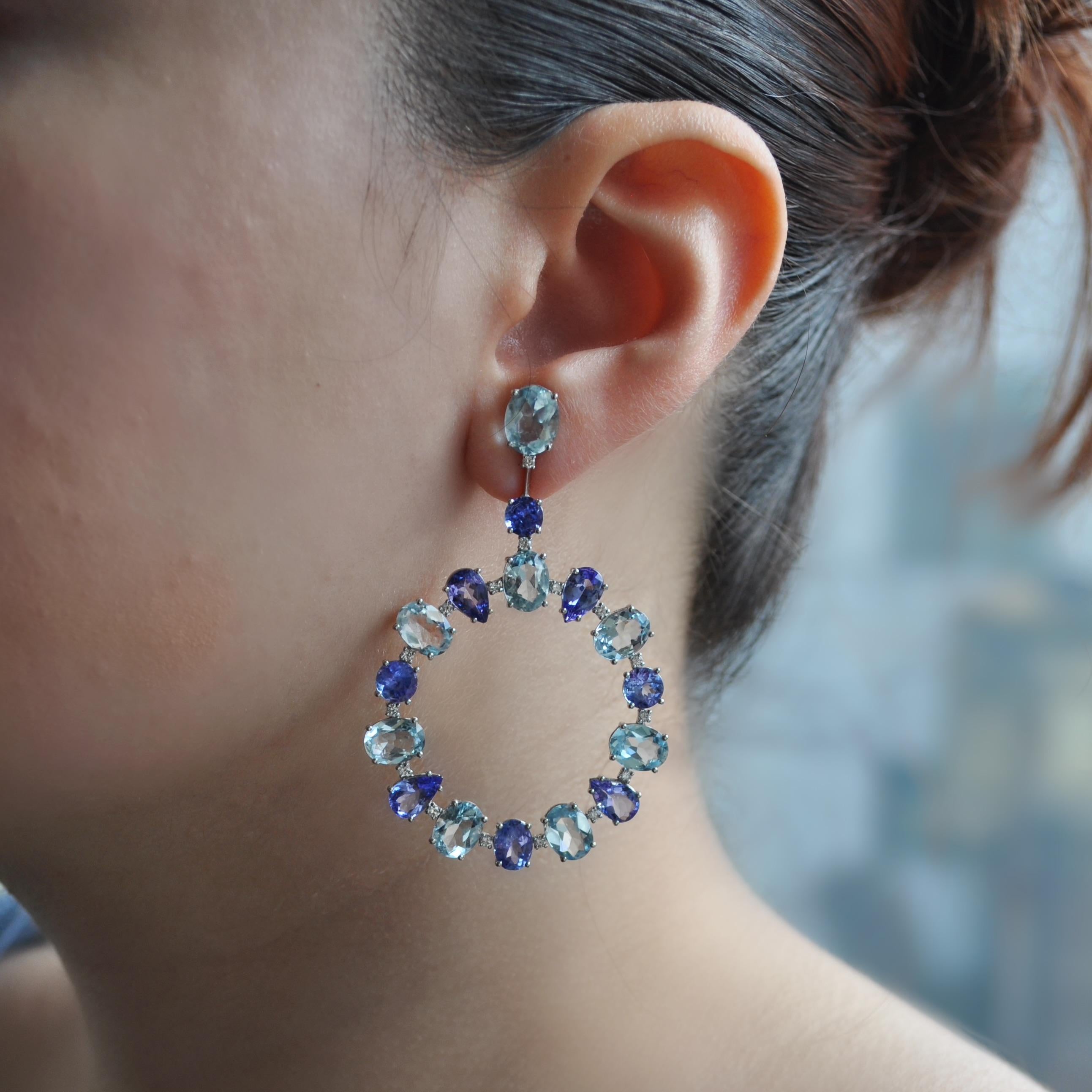 RUCHI Aquamarine, Tanzanite and Diamond White Gold Dangle Earrings In New Condition For Sale In New York, NY