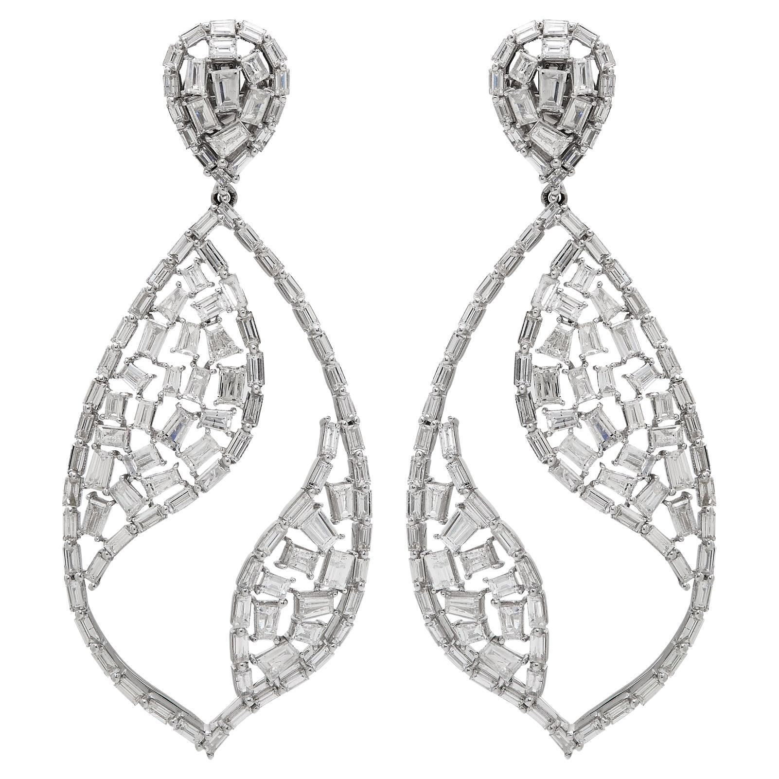 RUCHI Baguette Diamond White Gold Chandelier Earrings For Sale