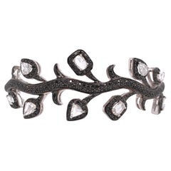 RUCHI Black Diamond Pave and Rose-Cut Diamond Two-Tone Gold Cuff Bangle Bracelet