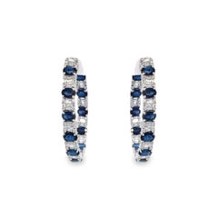 RUCHI Blue Sapphire and Diamond Cluster White Gold Hoop Earrings
