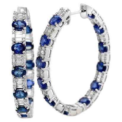 RUCHI Blue Sapphire and Diamond Cluster White Gold Hoop Earrings