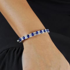 RUCHI Blue Sapphire and Emerald-Cut Illusion Diamond White Gold Clasp Bangle