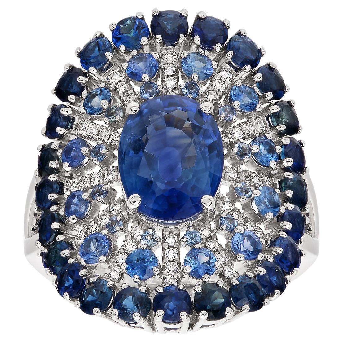 RUCHI Blue Sapphire & Brilliant Diamond White Gold Shield Cocktail Ring For Sale