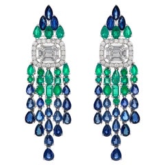 RUCHI Weißgold-Ohrringe mit blauem Saphir, Smaragd und Diamant