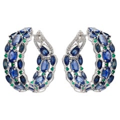 RUCHI Blue Sapphire, Emerald and Diamond White Gold Hoop Earrings