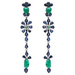 RUCHI Blue Sapphire, Emerald and Diamond Black Rhodium Linear Drop Earrings
