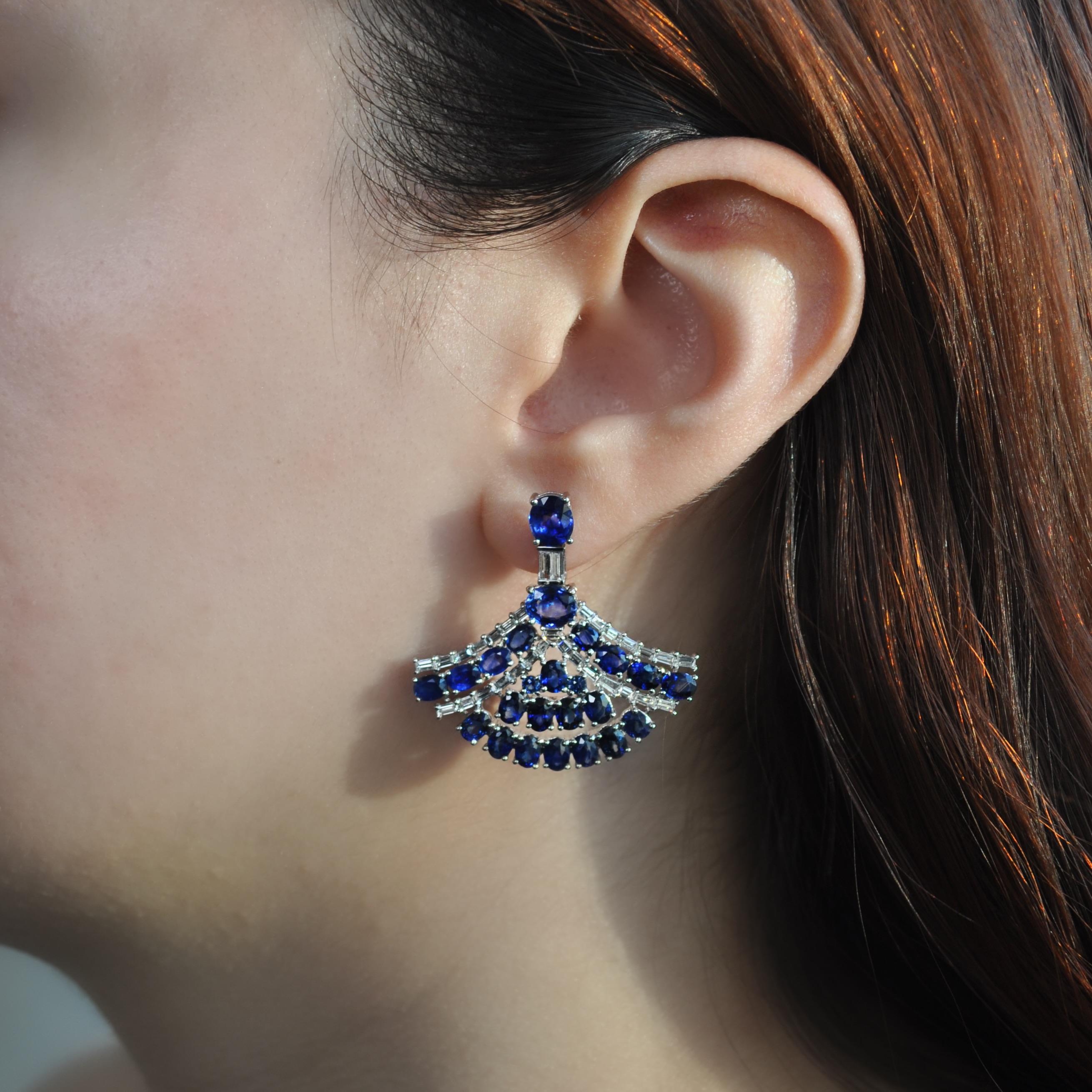 blue fan earrings