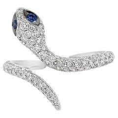 RUCHI Blue Sapphire with Diamond Pavé White Gold Snake Bypass Wrap Ring