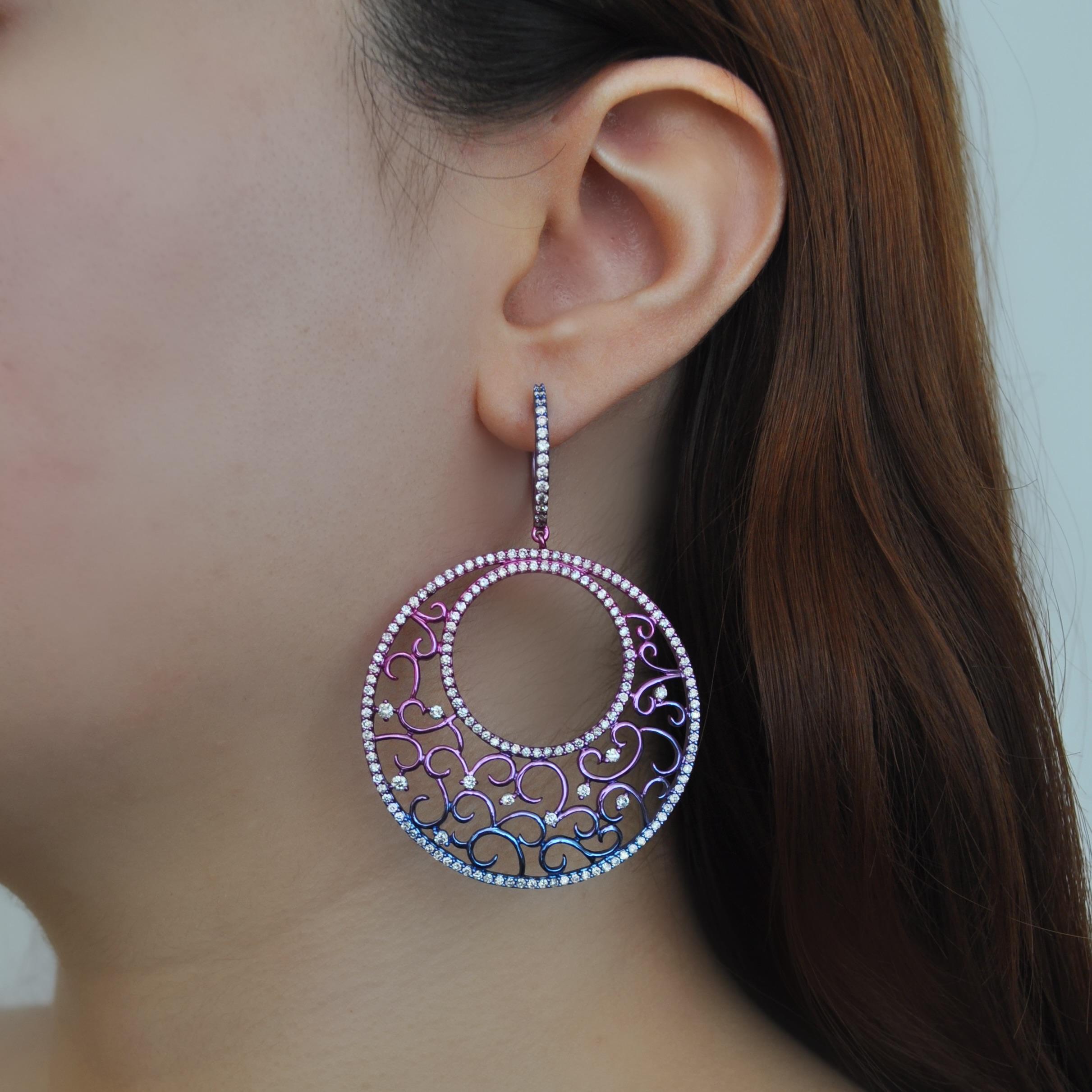 RUCHI Brilliant-Cut Diamond Multi-Colored Rhodium Dangle Earrings In New Condition For Sale In New York, NY
