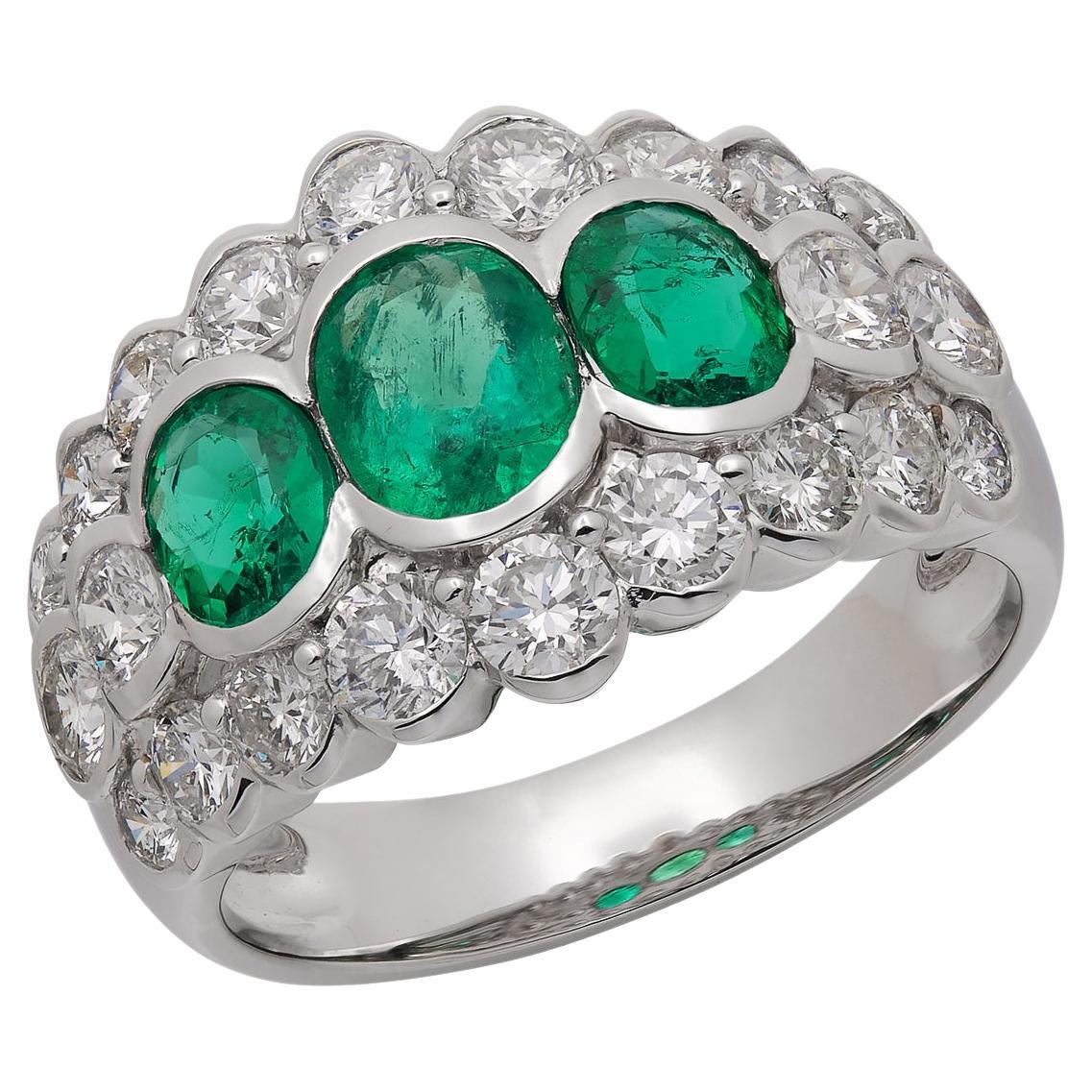 RUCHI Colombian Emerald and Brilliant Diamond White Gold Ring For Sale