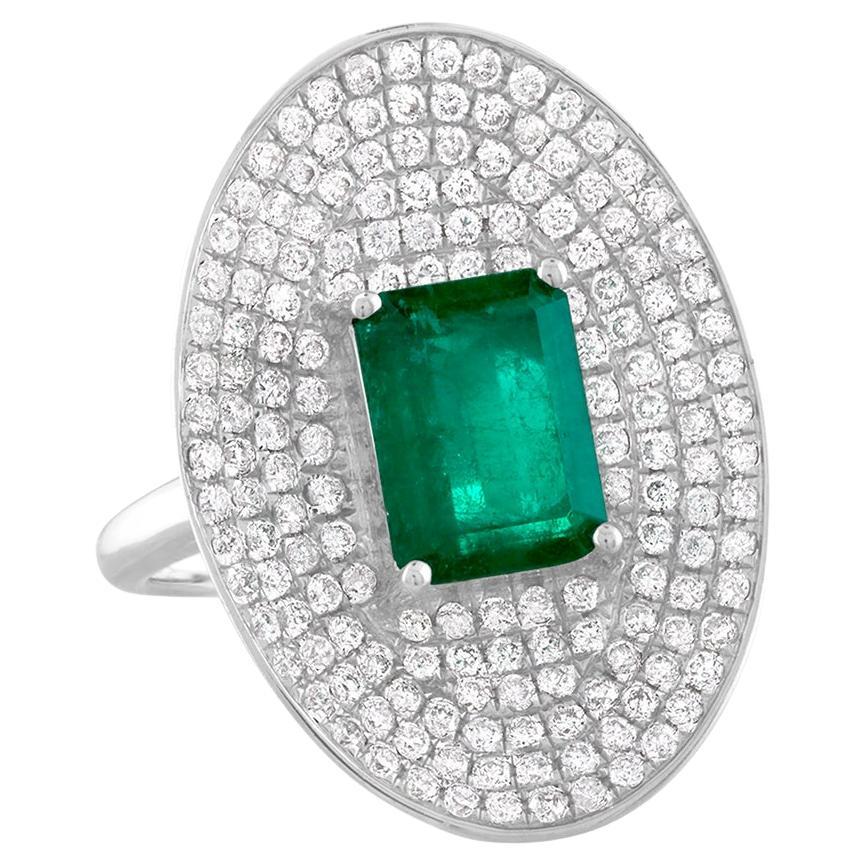 RUCHI Colombian Emerald and Pavé Diamond White Gold Ring For Sale