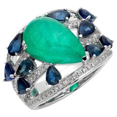 RUCHI Colombian Emerald, Blue Sapphire and Diamond White Gold Cocktail Ring