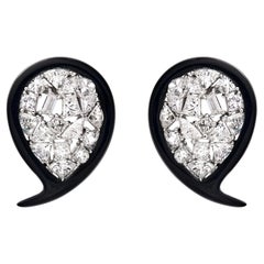 RUCHI Diamond and Black Agate White Gold Clip-On Earrings