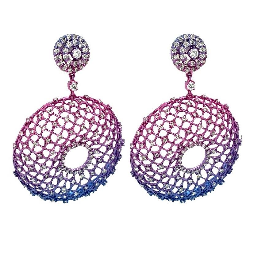 Contemporary RUCHI Diamond Multi-Colored Tinted Rhodium Chandelier Earrings For Sale