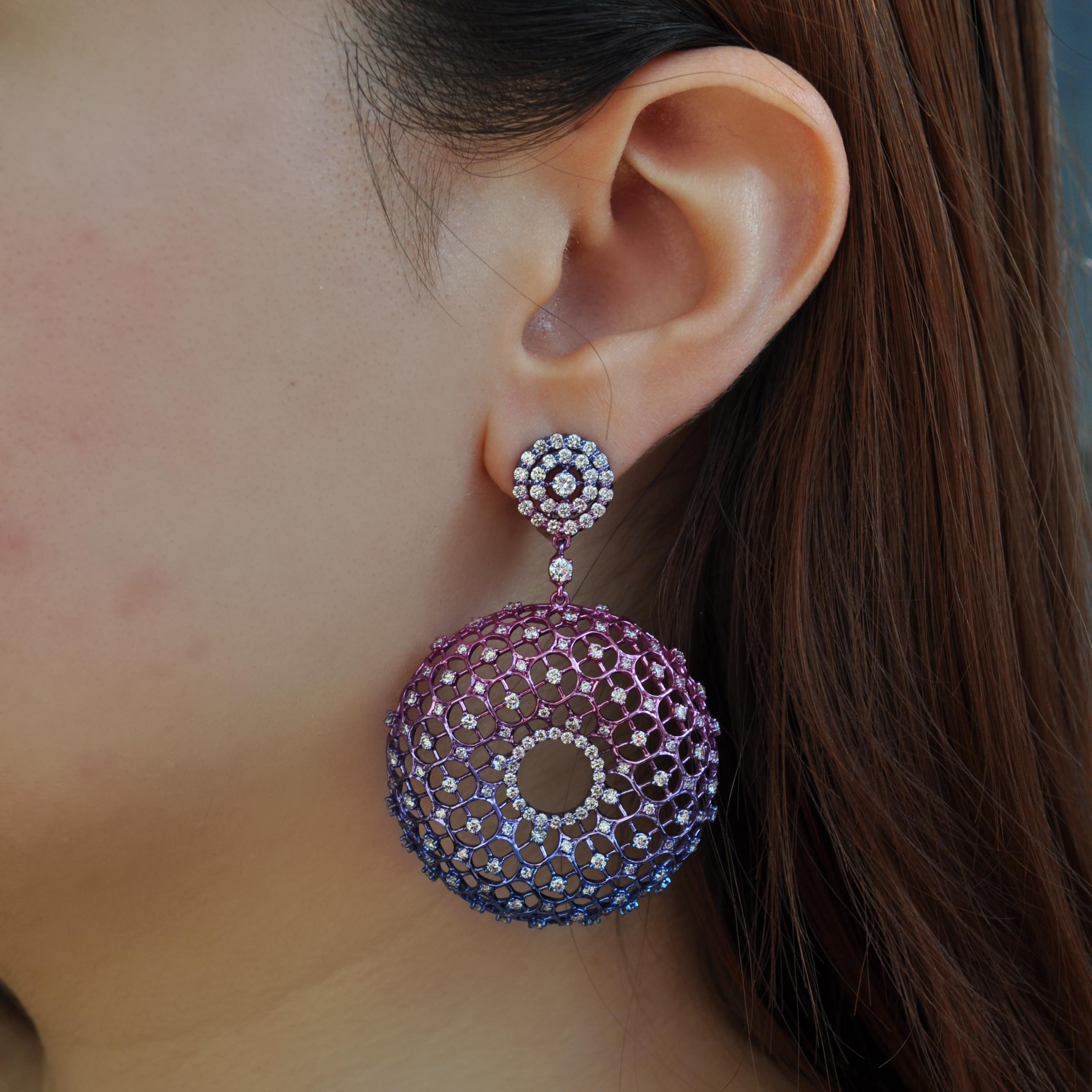 RUCHI Diamond Multi-Colored Tinted Rhodium Chandelier Earrings In New Condition For Sale In New York, NY