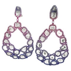 RUCHI Diamond Slice and Pavé Multi-Colored Rhodium Dangle Earrings