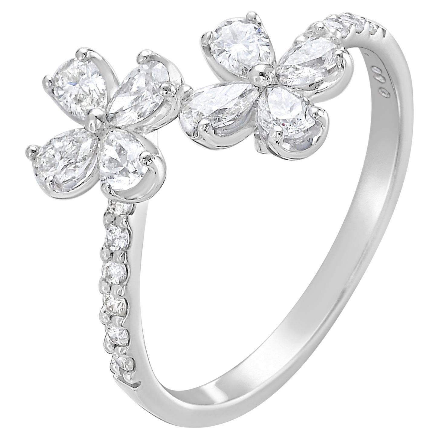 RUCHI Diamond White Gold Flower Bypass Ring For Sale