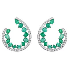 RUCHI Emerald and Diamond White Gold C-Shape Hoop Earrings