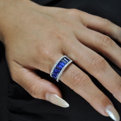 RUCHI Emerald-Cut Blue Sapphire with Brilliant Diamond White Gold Cocktail Ring