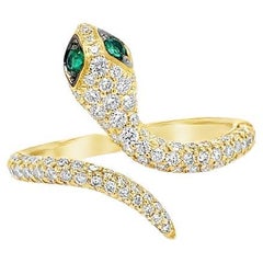 RUCHI Emerald with Diamond Pavé Yellow Gold Snake Bypass Wrap Ring