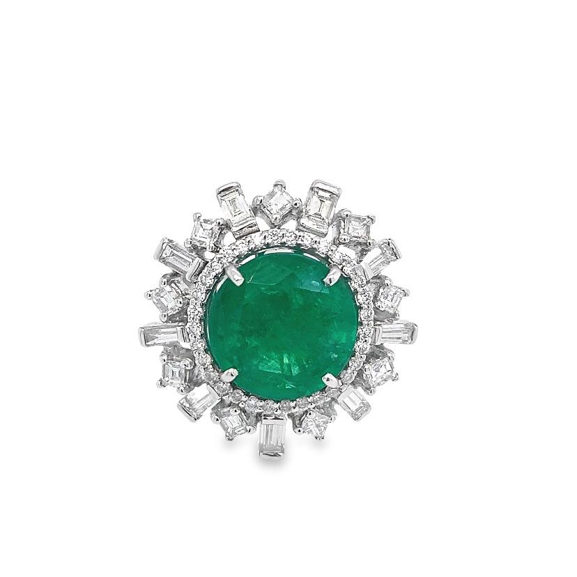 Contemporary RUCHI Emerald with Mixed-Shape Diamond White Gold Cocktail Ring For Sale