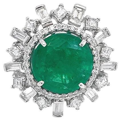 RUCHI Emerald with Mixed-Shape Diamond White Gold Cocktail Ring For Sale