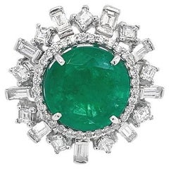 RUCHI Anello da cocktail in oro bianco con smeraldo e diamanti a forma mista