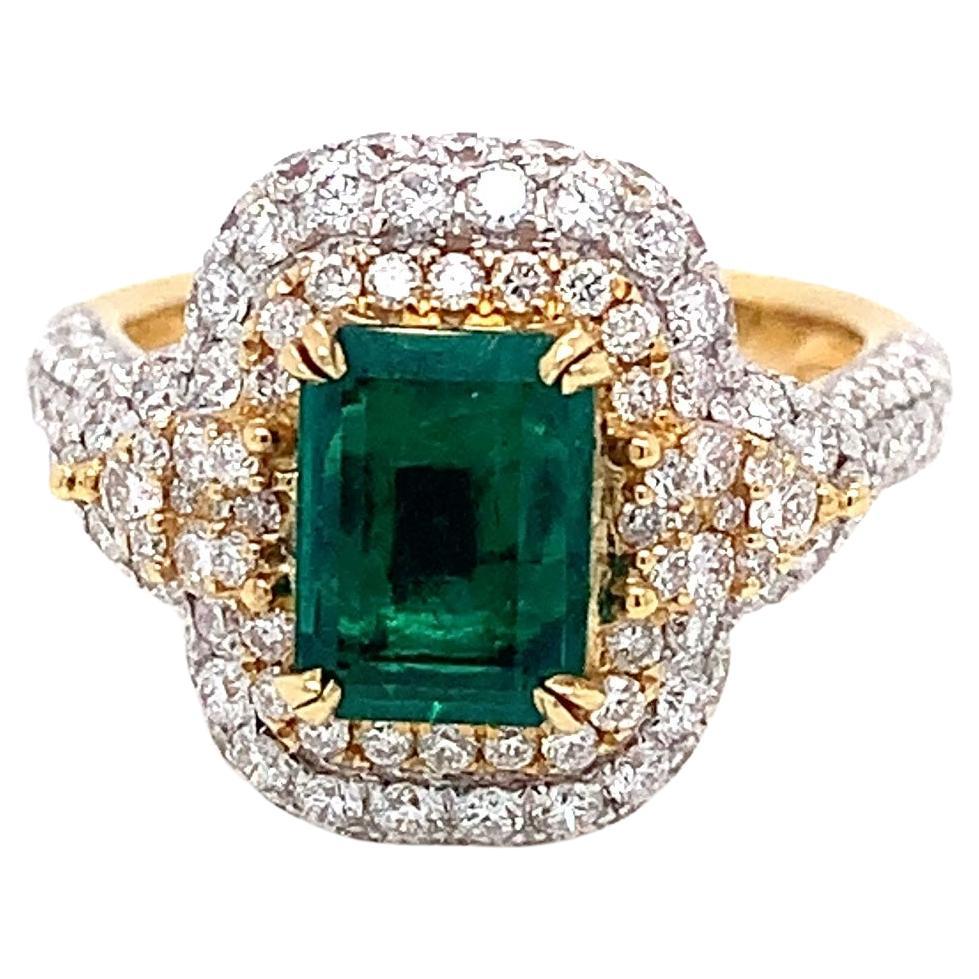 RUCHI Emerald with Pavé Diamond Yellow Gold Cocktail Ring