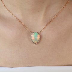 RUCHI Ethiopian Opal and Baguette Diamond Rose Gold Pendant Necklace