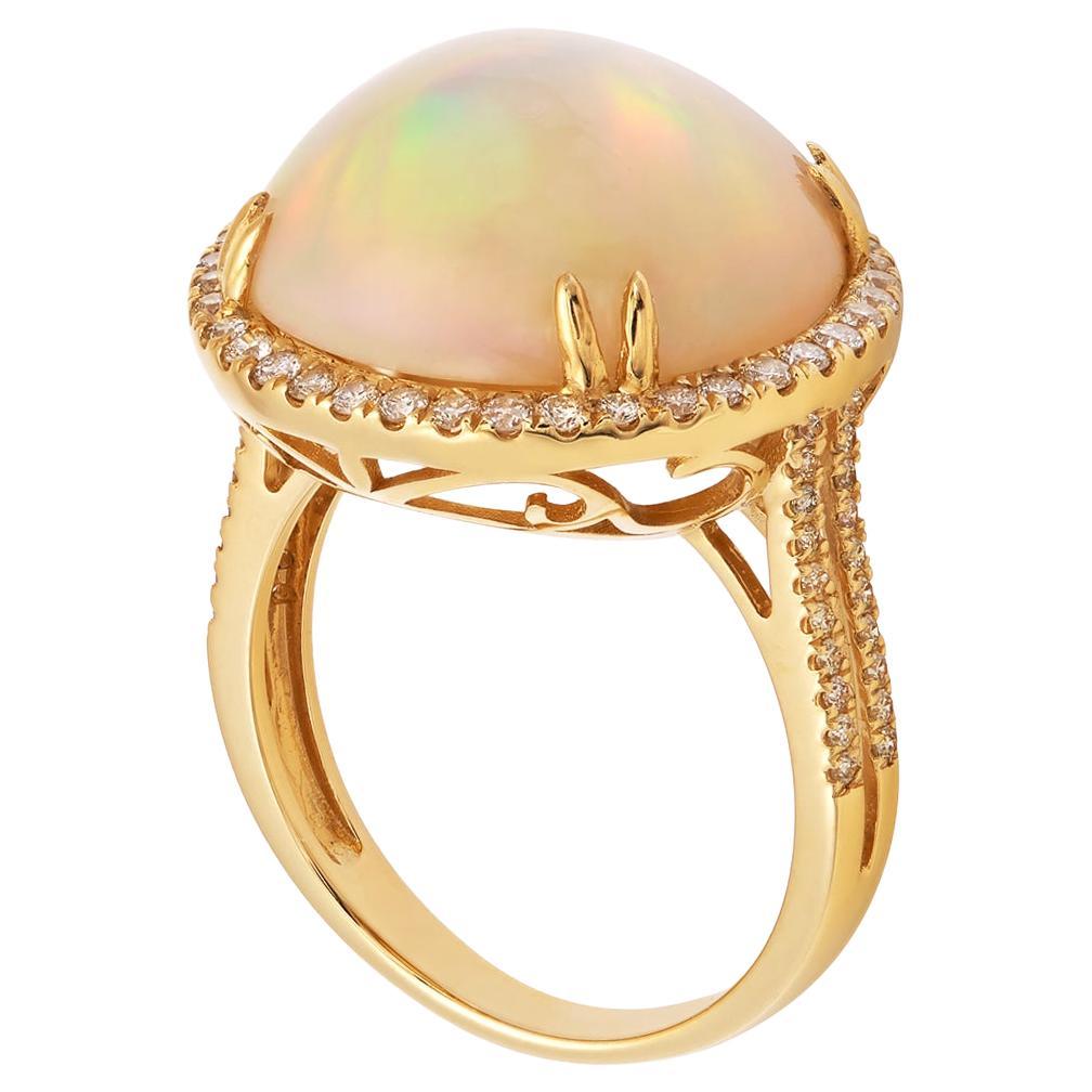RUCHI Ethiopian Opal Cabochon with Diamond Yellow Gold Cocktail Ring For Sale
