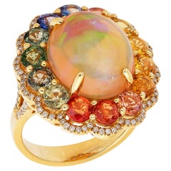 RUCHI Ethiopian Opal, Multi-Colored Sapphire, and Diamond Gold Cocktail Ring
