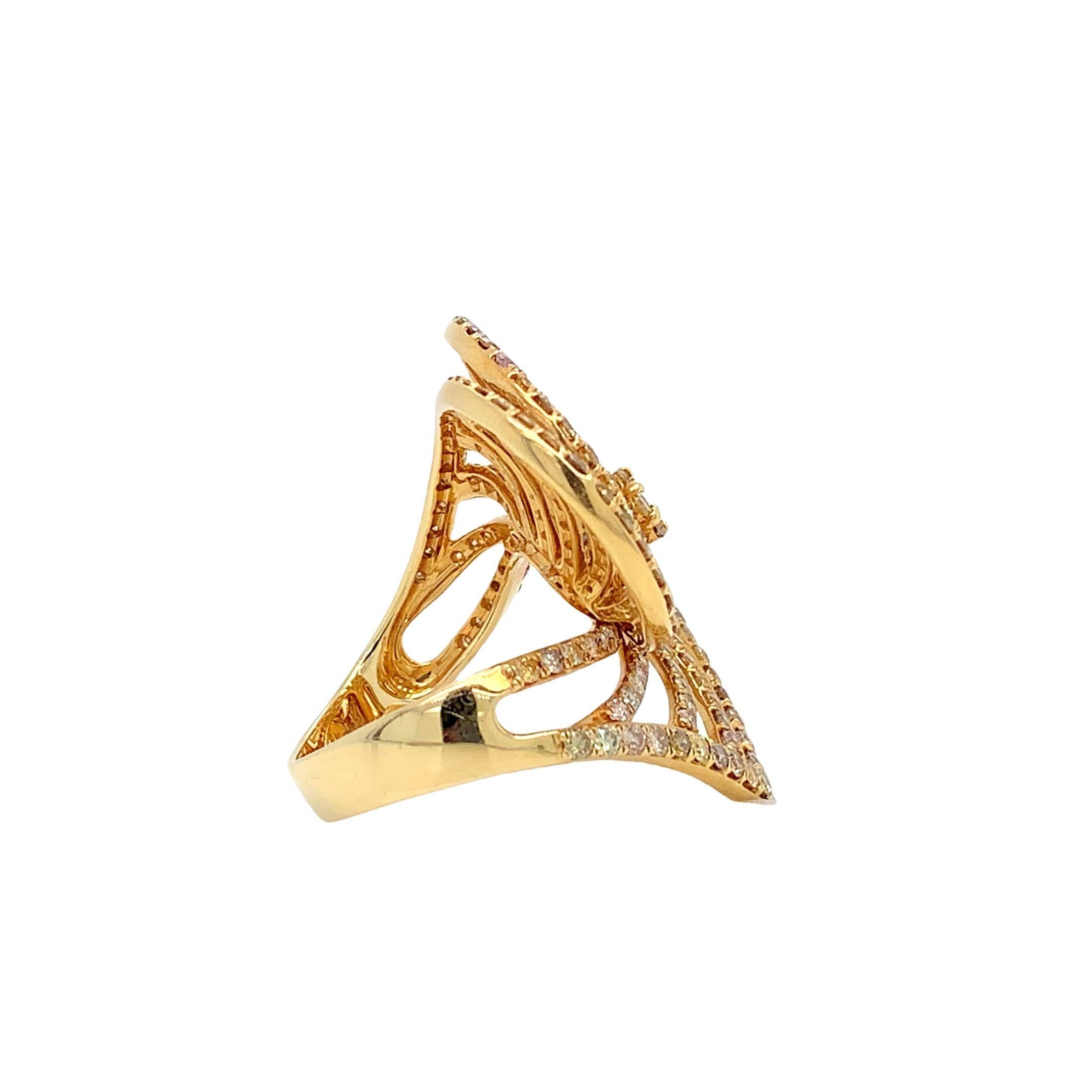 Contemporary RUCHI Fancy Diamond Yellow Gold Spiral Cocktail Ring For Sale