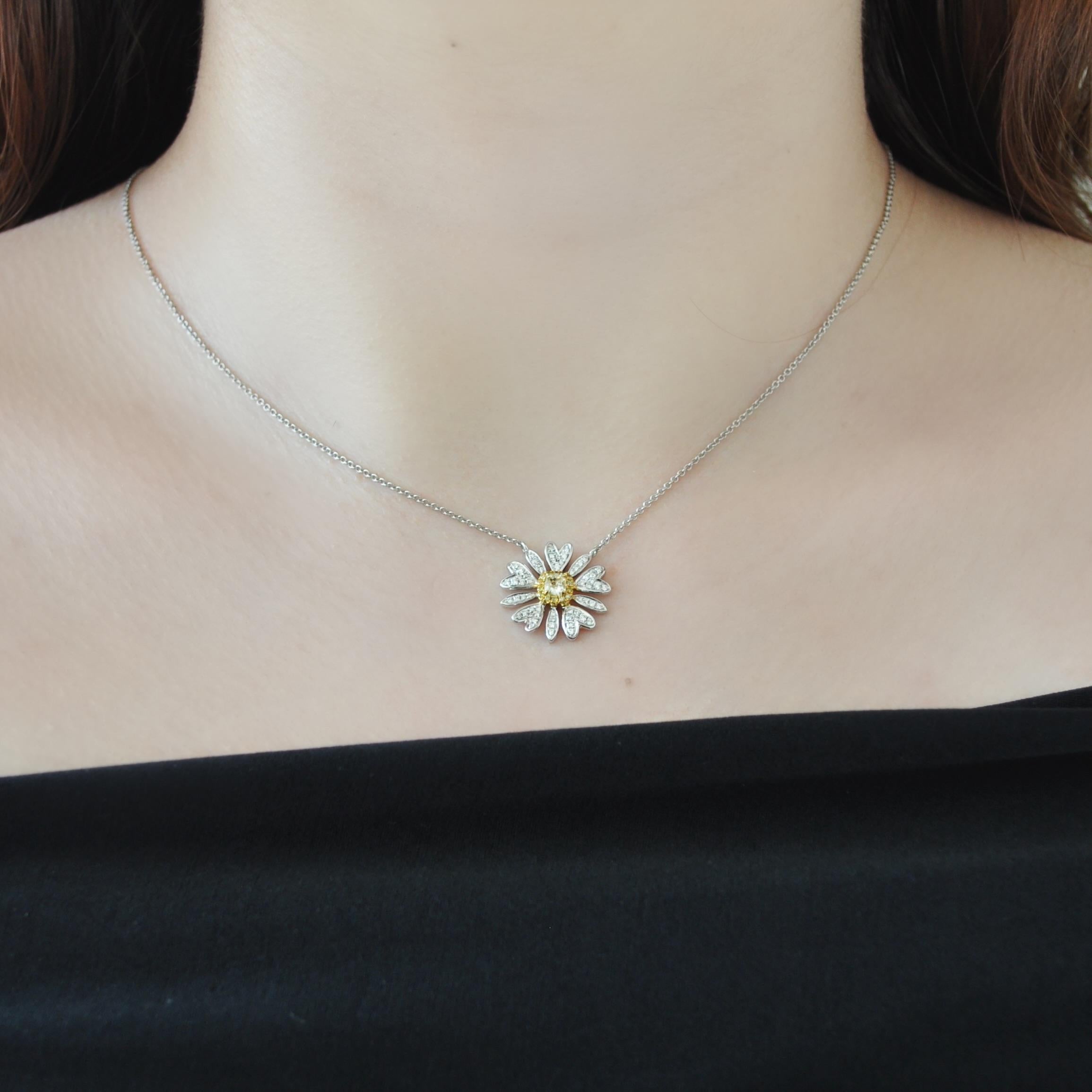 Mixed Cut RUCHI Fancy Yellow and White Diamond Two-Tone Gold Flower Pendant Necklace For Sale