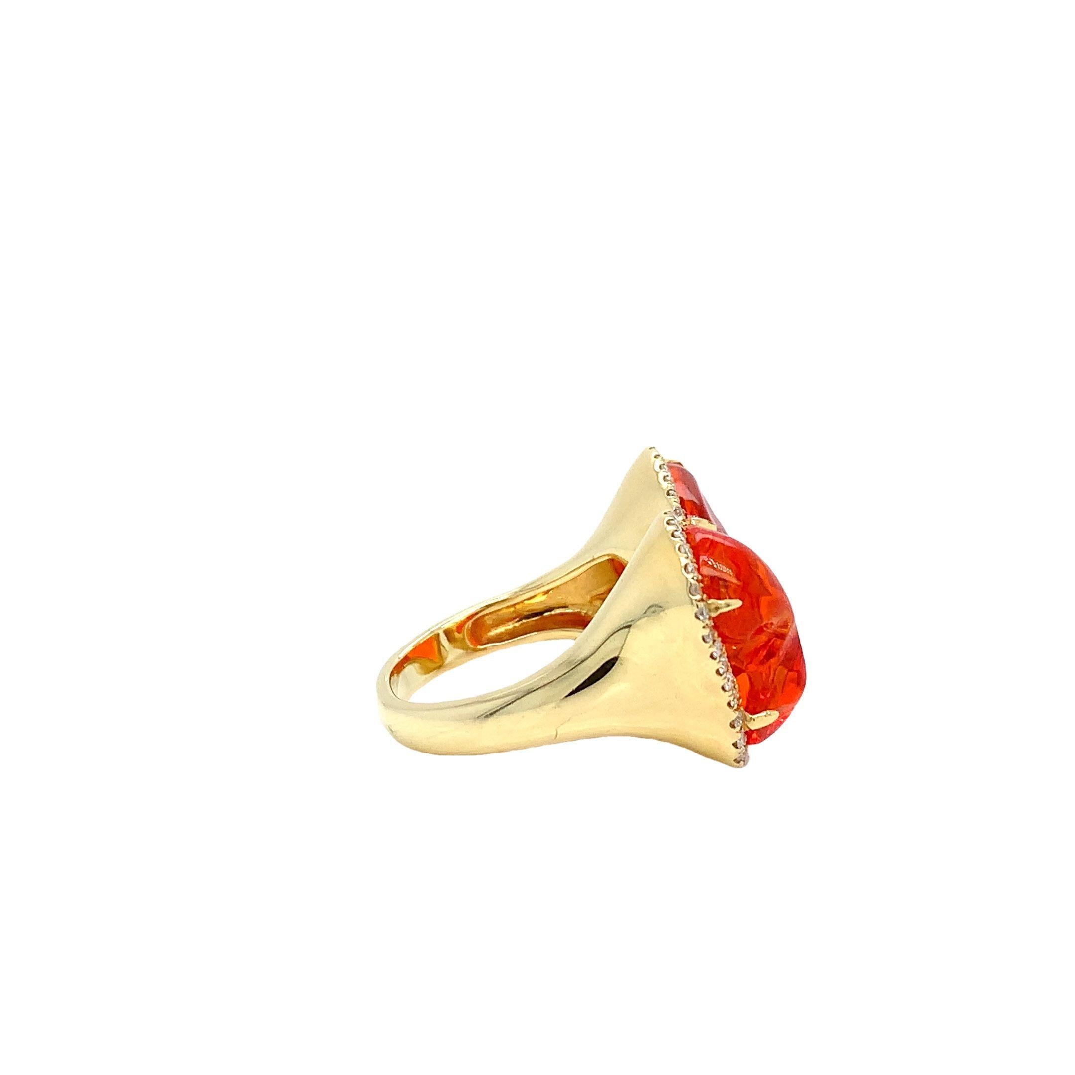 Taille mixte RUCHI Bague ouverte en or jaune ornée d'une opale de feu et d'un diamant brillant en vente