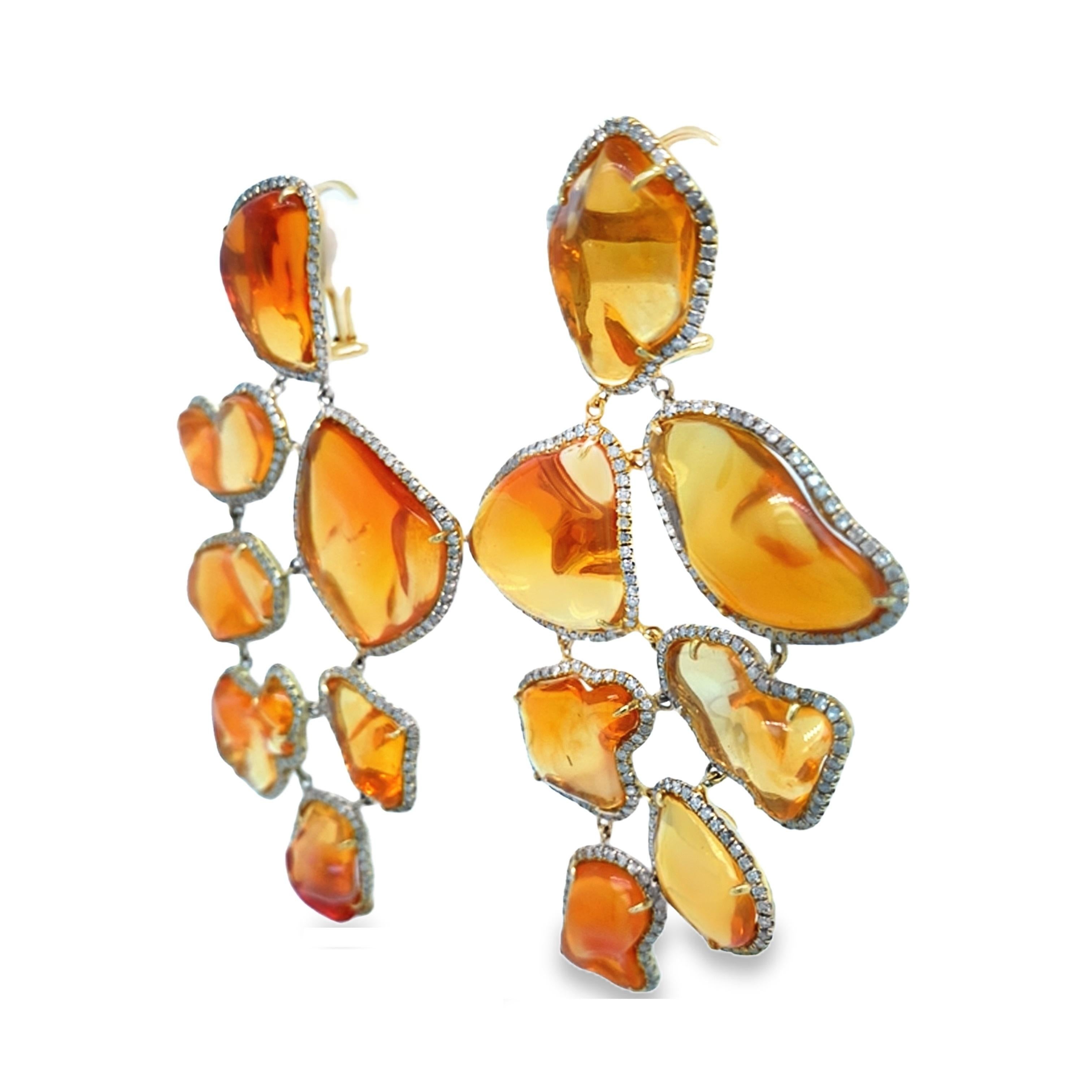 Mixed Cut Ruchi Fire Opal Diamond Earrings For Sale