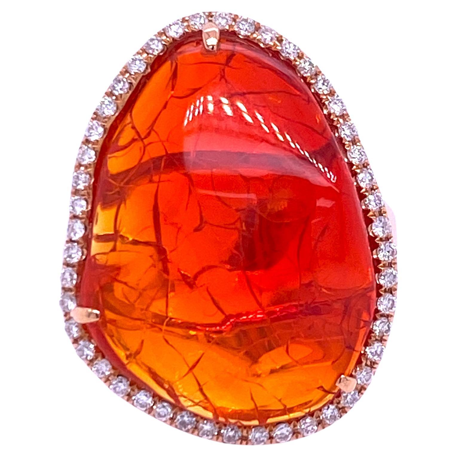 RUCHI Feueropal mit Diamant-Cocktailring aus Roségold mit Zacken