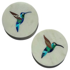 RUCHI Marmoruntersetzer mit Hummingbird-Intarsien aus Halbedelstein und Intarsien aus Marmor
