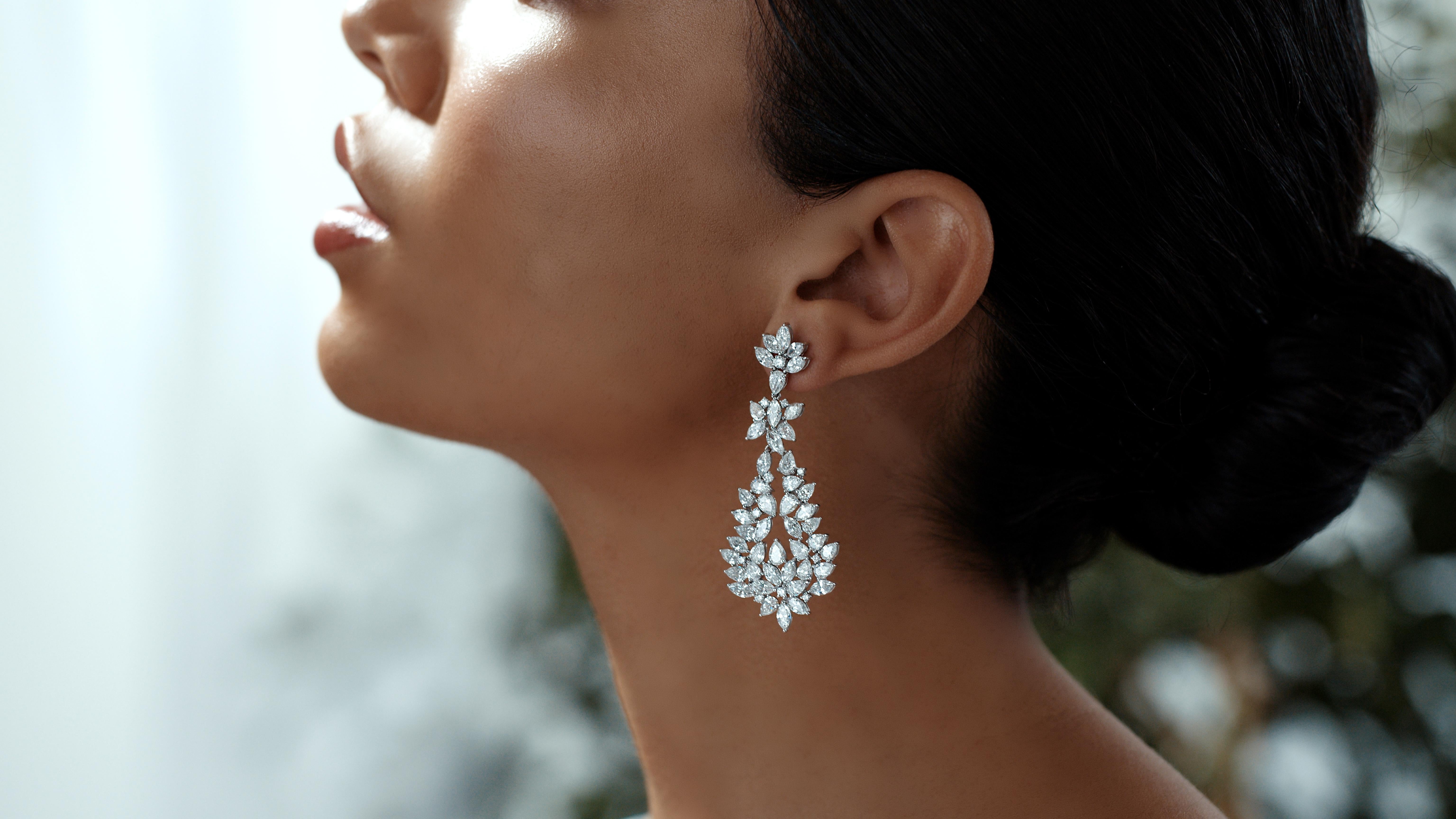 Marquise Cut RUCHI Marquise Diamond White Gold Chandelier Earrings For Sale
