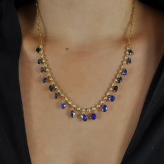 RUCHI Mixed-Shape Blue Sapphire with Diamond Yellow Gold Chain Necklace