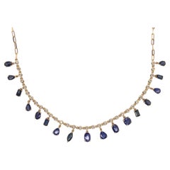 RUCHI Mixed-Shape Blue Sapphire with Diamond Yellow Gold Chain Necklace