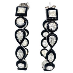 RUCHI Mixed-Shape Diamond and Black Agate White Gold Hoop Earrings