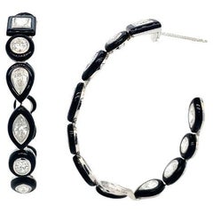 RUCHI Mixed-Shape Diamond and Black Agate White Gold Hoop Earrings