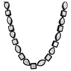 RUCHI Mixed-Shape Diamond and Black Agate White Gold Necklace 