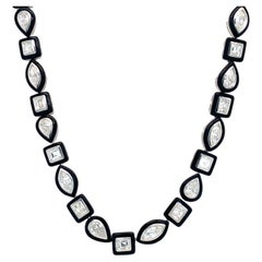 RUCHI Mixed-Shape Diamond and Black Agate White Gold Necklace
