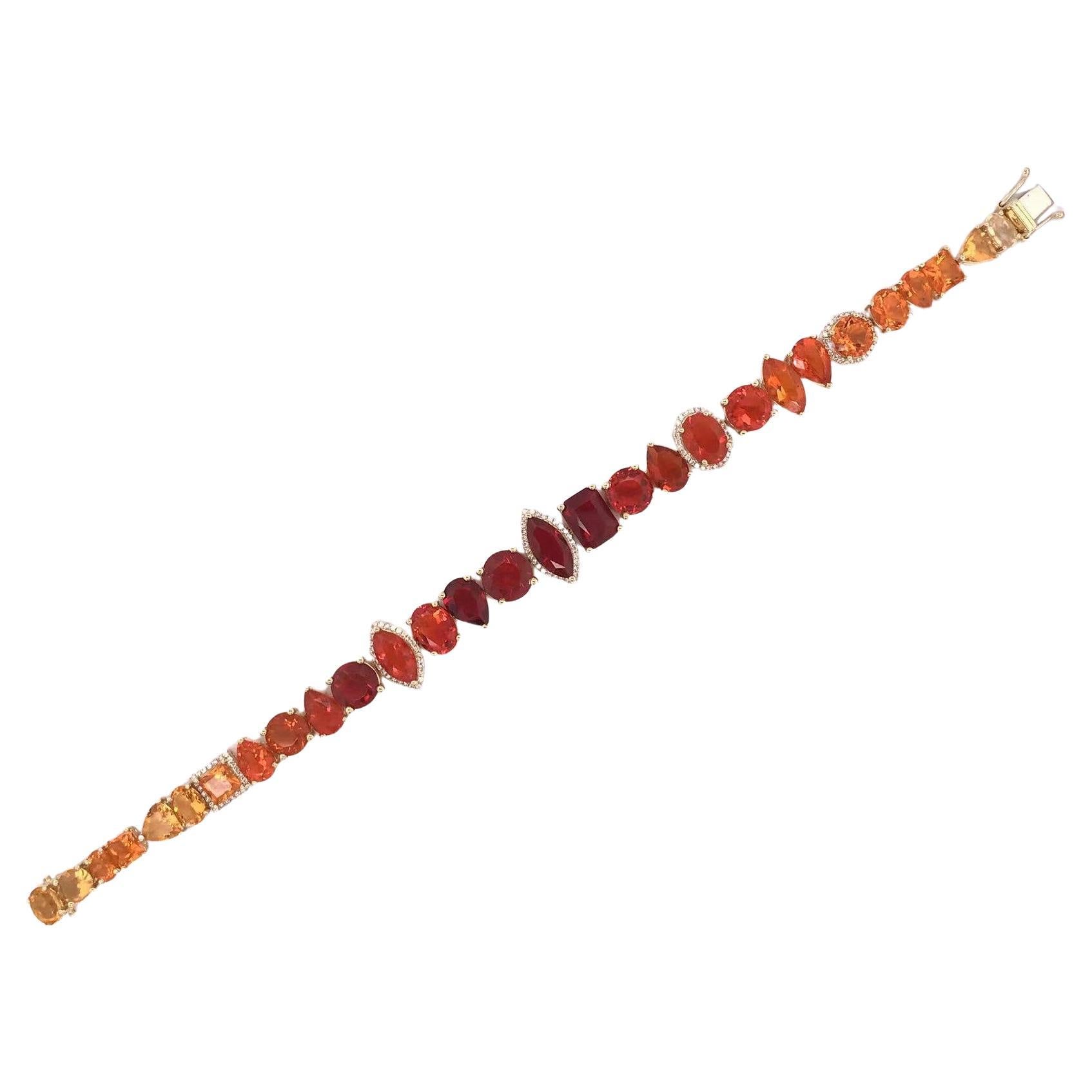 RUCHI Gliederarmband aus Gelbgold mit gemischtem Feueropal in Form eines Feueropals mit Diamanten